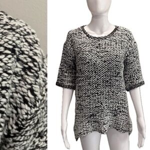 H&M Tweed Boucle Chunky Knit Tunic Sweater Womens XS Black & White 1/2 Sleeve